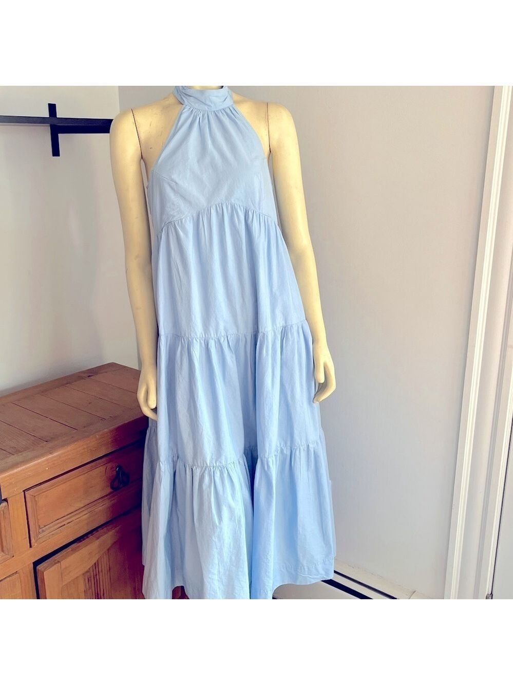 Maeve by Anthropologie Women’s Tiered Halter Midi Dress Light Blue Sleeveless 8 - Picture 4 of 13